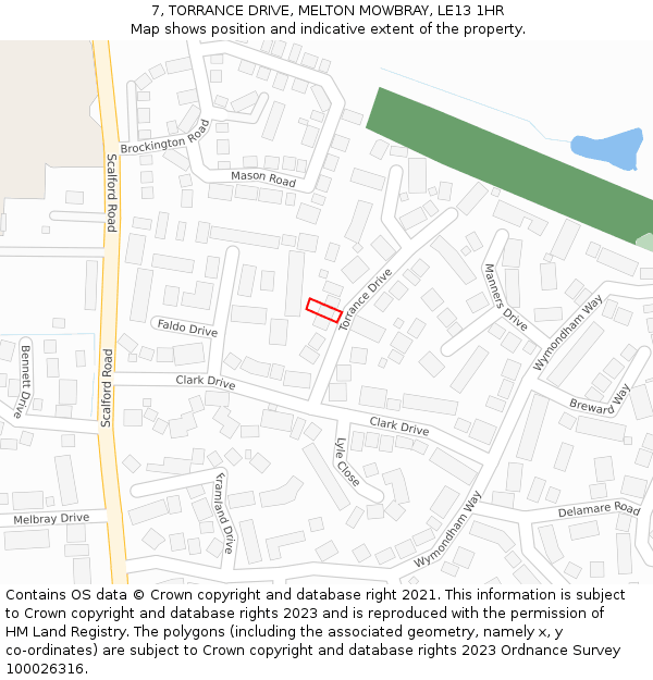 7, TORRANCE DRIVE, MELTON MOWBRAY, LE13 1HR: Location map and indicative extent of plot