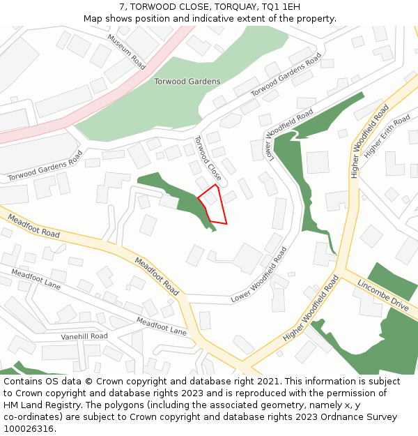 7, TORWOOD CLOSE, TORQUAY, TQ1 1EH: Location map and indicative extent of plot