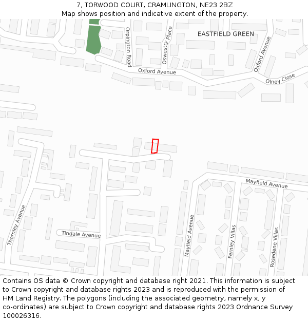 7, TORWOOD COURT, CRAMLINGTON, NE23 2BZ: Location map and indicative extent of plot