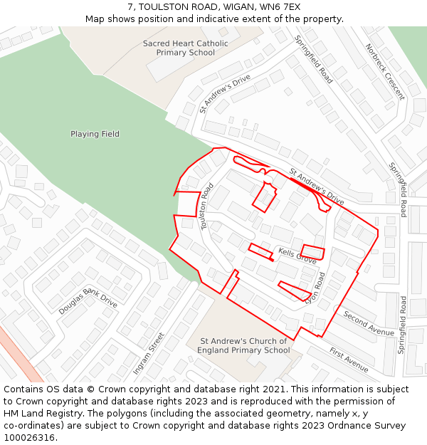 7, TOULSTON ROAD, WIGAN, WN6 7EX: Location map and indicative extent of plot