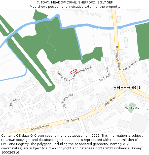 7, TOWN MEADOW DRIVE, SHEFFORD, SG17 5EF: Location map and indicative extent of plot