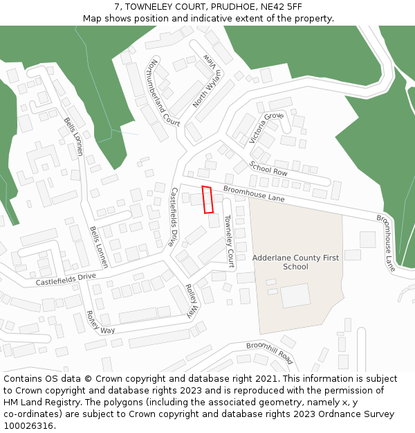 7, TOWNELEY COURT, PRUDHOE, NE42 5FF: Location map and indicative extent of plot