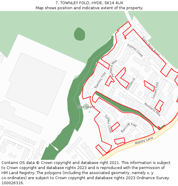 7, TOWNLEY FOLD, HYDE, SK14 4UX: Location map and indicative extent of plot