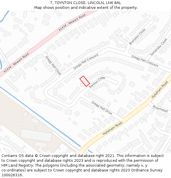 7, TOYNTON CLOSE, LINCOLN, LN6 8AL: Location map and indicative extent of plot