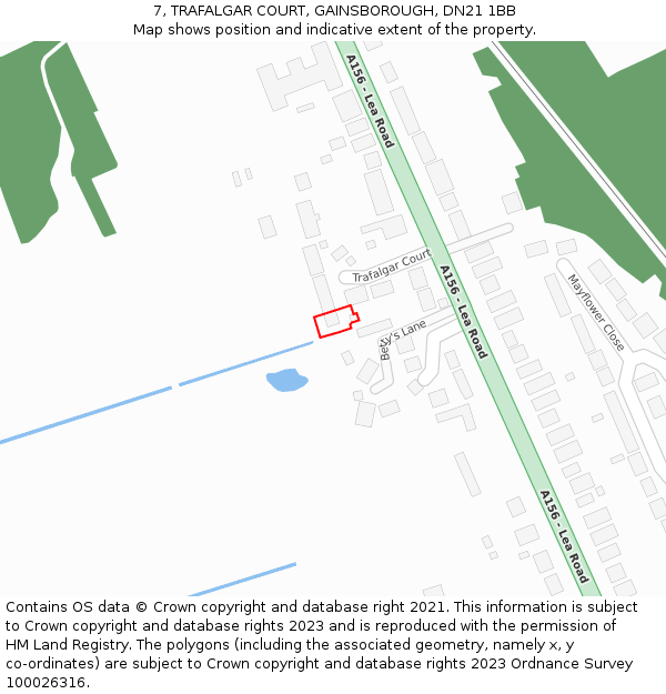 7, TRAFALGAR COURT, GAINSBOROUGH, DN21 1BB: Location map and indicative extent of plot
