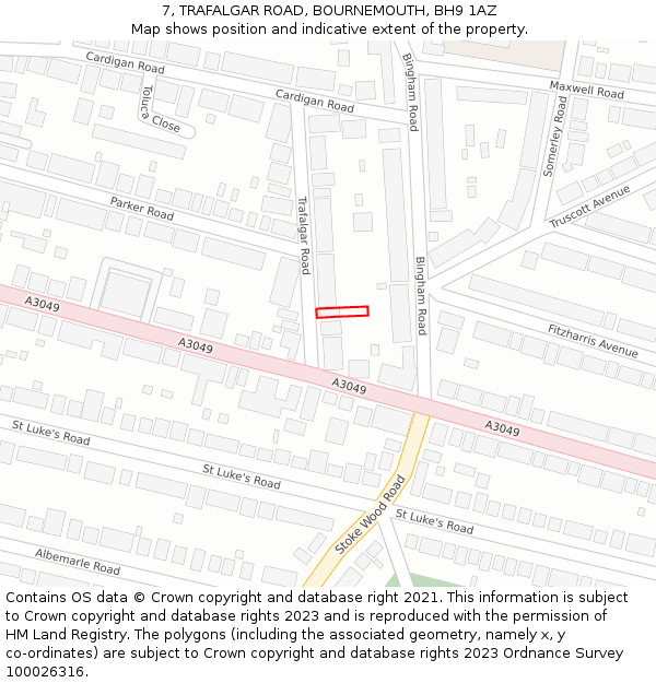 7, TRAFALGAR ROAD, BOURNEMOUTH, BH9 1AZ: Location map and indicative extent of plot