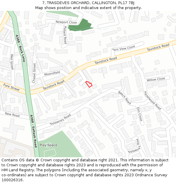 7, TRASDEVES ORCHARD, CALLINGTON, PL17 7BJ: Location map and indicative extent of plot