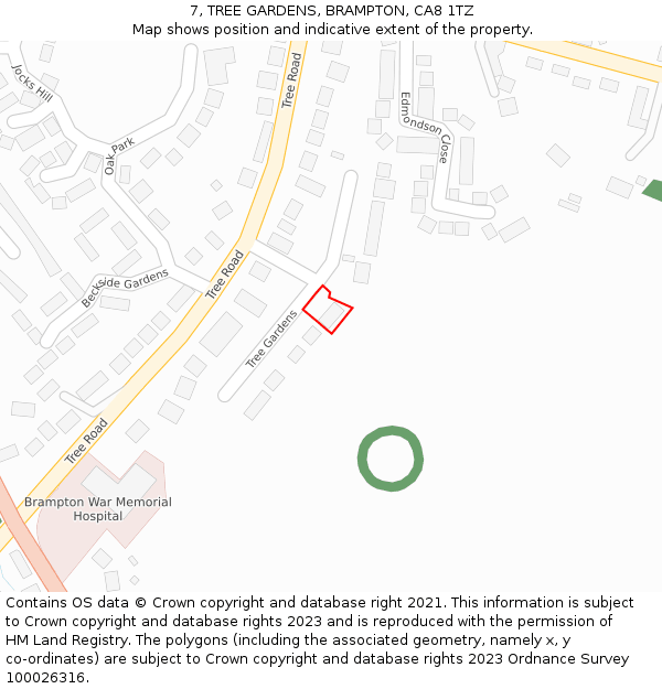 7, TREE GARDENS, BRAMPTON, CA8 1TZ: Location map and indicative extent of plot