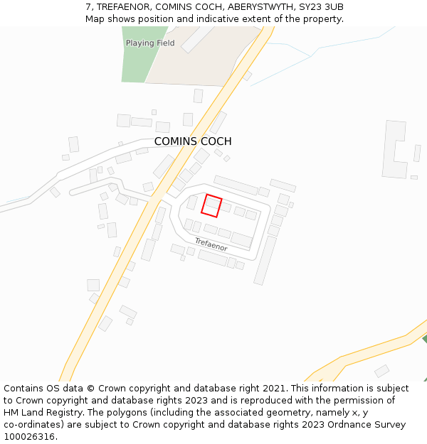 7, TREFAENOR, COMINS COCH, ABERYSTWYTH, SY23 3UB: Location map and indicative extent of plot