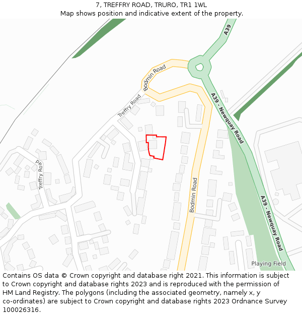 7, TREFFRY ROAD, TRURO, TR1 1WL: Location map and indicative extent of plot