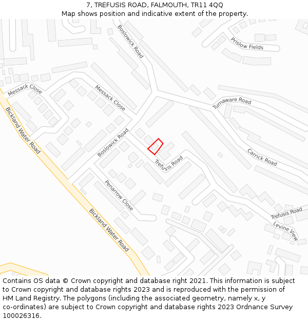 7, TREFUSIS ROAD, FALMOUTH, TR11 4QQ: Location map and indicative extent of plot