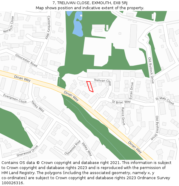 7, TRELIVAN CLOSE, EXMOUTH, EX8 5RJ: Location map and indicative extent of plot