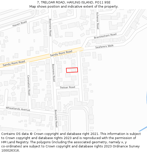 7, TRELOAR ROAD, HAYLING ISLAND, PO11 9SE: Location map and indicative extent of plot