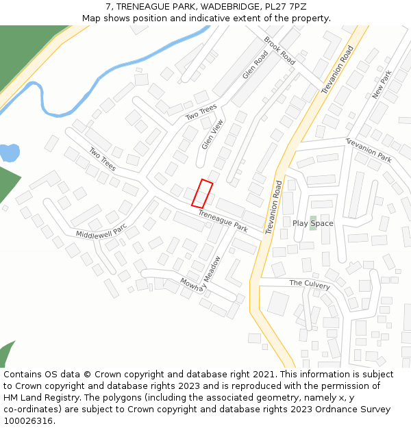 7, TRENEAGUE PARK, WADEBRIDGE, PL27 7PZ: Location map and indicative extent of plot
