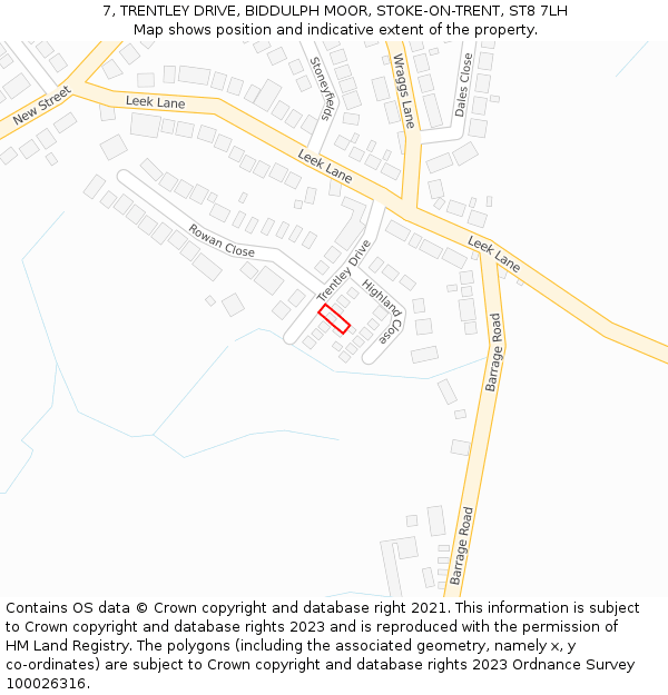 7, TRENTLEY DRIVE, BIDDULPH MOOR, STOKE-ON-TRENT, ST8 7LH: Location map and indicative extent of plot