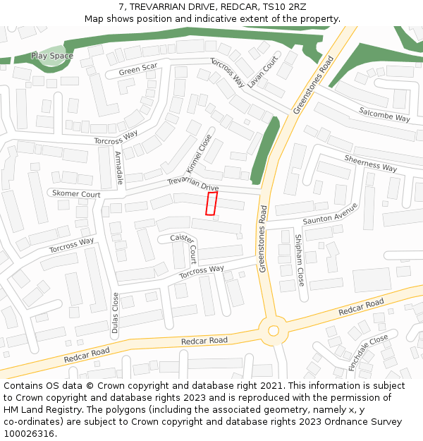 7, TREVARRIAN DRIVE, REDCAR, TS10 2RZ: Location map and indicative extent of plot