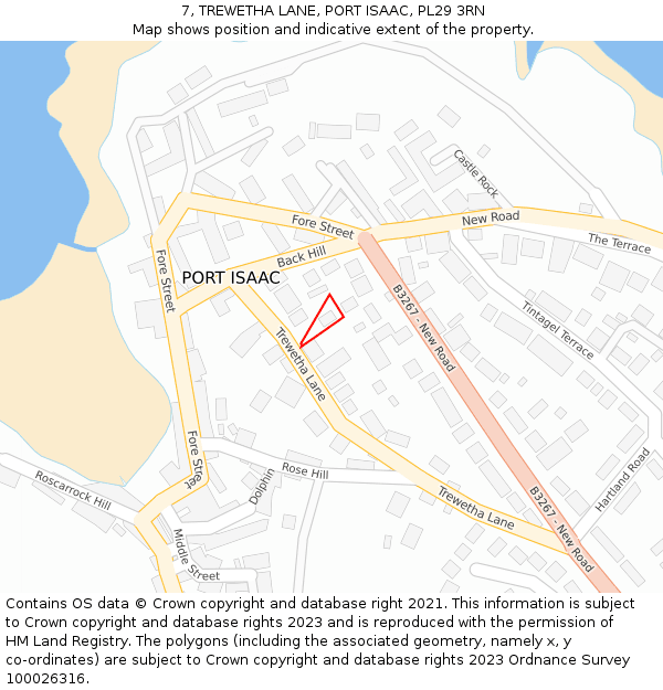 7, TREWETHA LANE, PORT ISAAC, PL29 3RN: Location map and indicative extent of plot