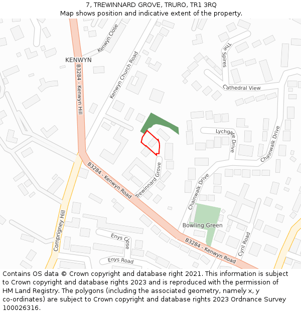 7, TREWINNARD GROVE, TRURO, TR1 3RQ: Location map and indicative extent of plot