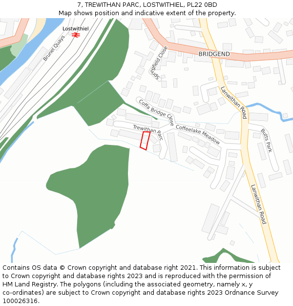 7, TREWITHAN PARC, LOSTWITHIEL, PL22 0BD: Location map and indicative extent of plot