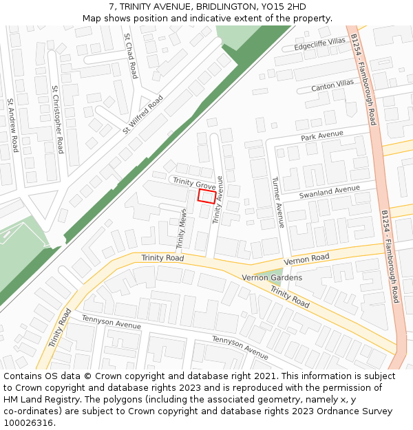 7, TRINITY AVENUE, BRIDLINGTON, YO15 2HD: Location map and indicative extent of plot