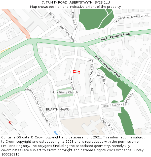 7, TRINITY ROAD, ABERYSTWYTH, SY23 1LU: Location map and indicative extent of plot