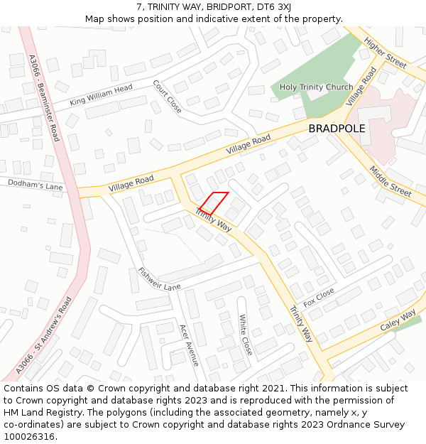 7, TRINITY WAY, BRIDPORT, DT6 3XJ: Location map and indicative extent of plot