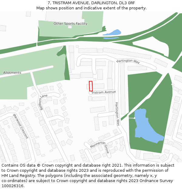 7, TRISTRAM AVENUE, DARLINGTON, DL3 0RF: Location map and indicative extent of plot