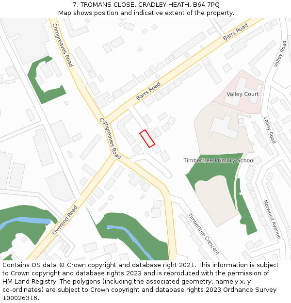 7, TROMANS CLOSE, CRADLEY HEATH, B64 7PQ: Location map and indicative extent of plot