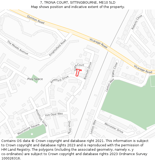 7, TRONA COURT, SITTINGBOURNE, ME10 5LD: Location map and indicative extent of plot