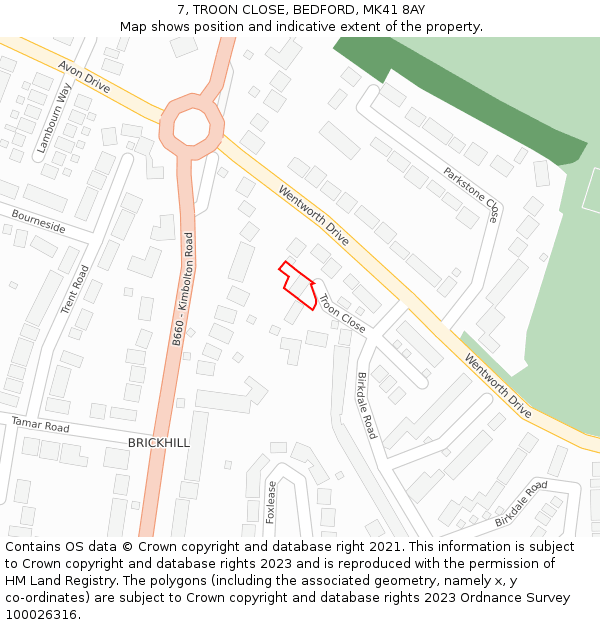 7, TROON CLOSE, BEDFORD, MK41 8AY: Location map and indicative extent of plot