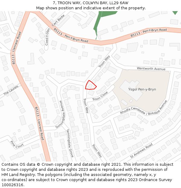 7, TROON WAY, COLWYN BAY, LL29 6AW: Location map and indicative extent of plot