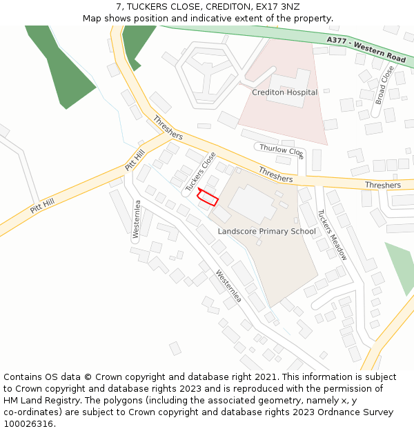 7, TUCKERS CLOSE, CREDITON, EX17 3NZ: Location map and indicative extent of plot