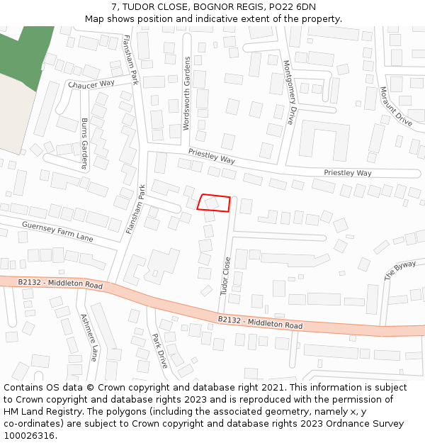 7, TUDOR CLOSE, BOGNOR REGIS, PO22 6DN: Location map and indicative extent of plot