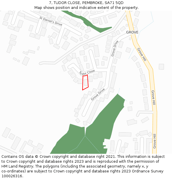 7, TUDOR CLOSE, PEMBROKE, SA71 5QD: Location map and indicative extent of plot