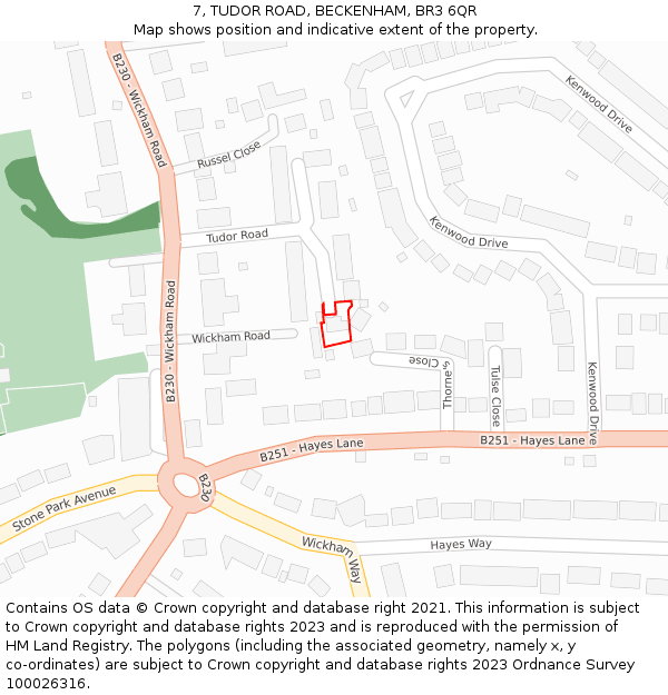 7, TUDOR ROAD, BECKENHAM, BR3 6QR: Location map and indicative extent of plot