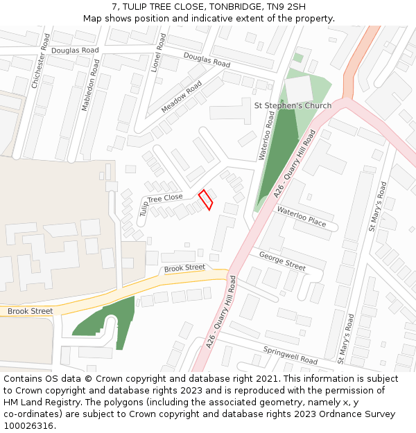 7, TULIP TREE CLOSE, TONBRIDGE, TN9 2SH: Location map and indicative extent of plot