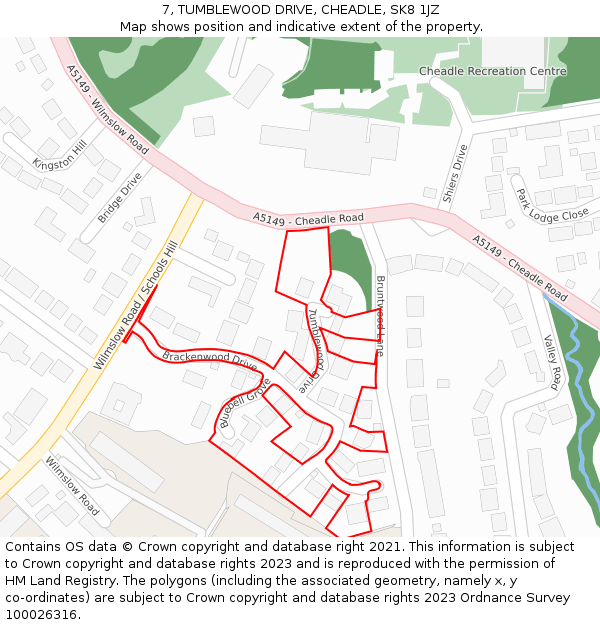 7, TUMBLEWOOD DRIVE, CHEADLE, SK8 1JZ: Location map and indicative extent of plot