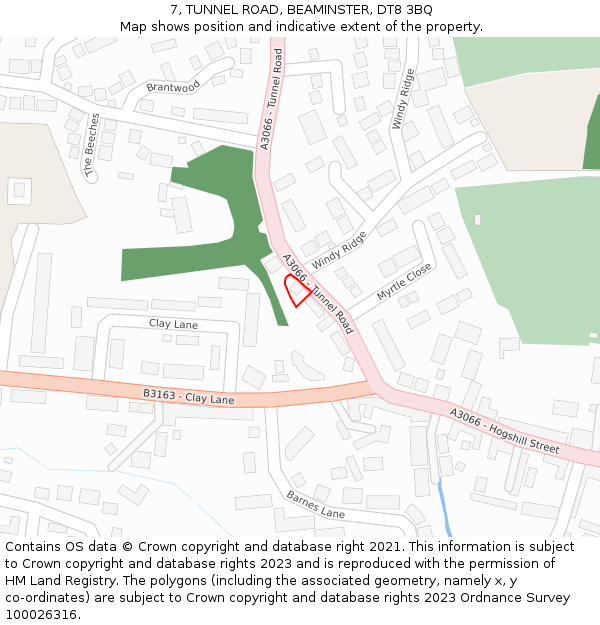 7, TUNNEL ROAD, BEAMINSTER, DT8 3BQ: Location map and indicative extent of plot