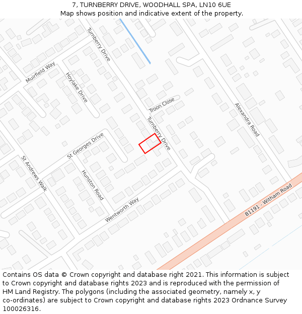 7, TURNBERRY DRIVE, WOODHALL SPA, LN10 6UE: Location map and indicative extent of plot