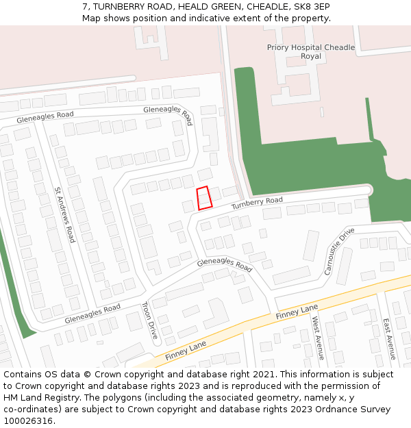 7, TURNBERRY ROAD, HEALD GREEN, CHEADLE, SK8 3EP: Location map and indicative extent of plot