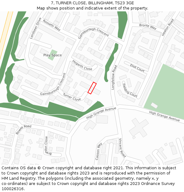 7, TURNER CLOSE, BILLINGHAM, TS23 3GE: Location map and indicative extent of plot