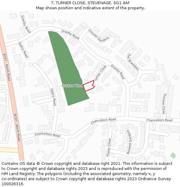 7, TURNER CLOSE, STEVENAGE, SG1 4AF: Location map and indicative extent of plot