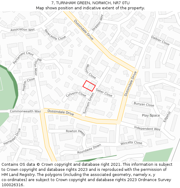 7, TURNHAM GREEN, NORWICH, NR7 0TU: Location map and indicative extent of plot