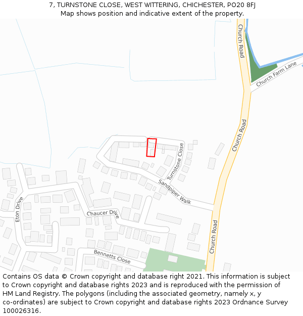 7, TURNSTONE CLOSE, WEST WITTERING, CHICHESTER, PO20 8FJ: Location map and indicative extent of plot