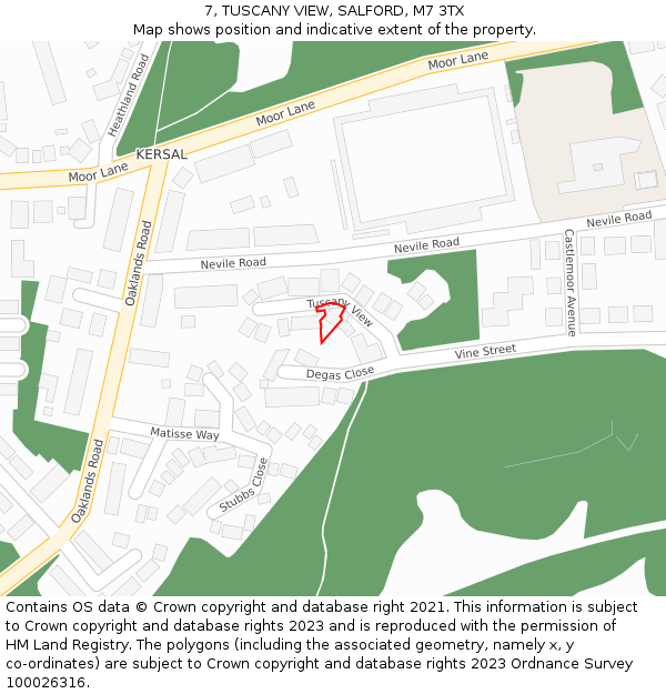 7, TUSCANY VIEW, SALFORD, M7 3TX: Location map and indicative extent of plot