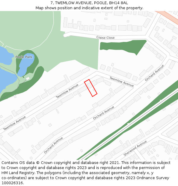 7, TWEMLOW AVENUE, POOLE, BH14 8AL: Location map and indicative extent of plot