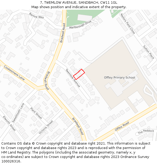 7, TWEMLOW AVENUE, SANDBACH, CW11 1GL: Location map and indicative extent of plot