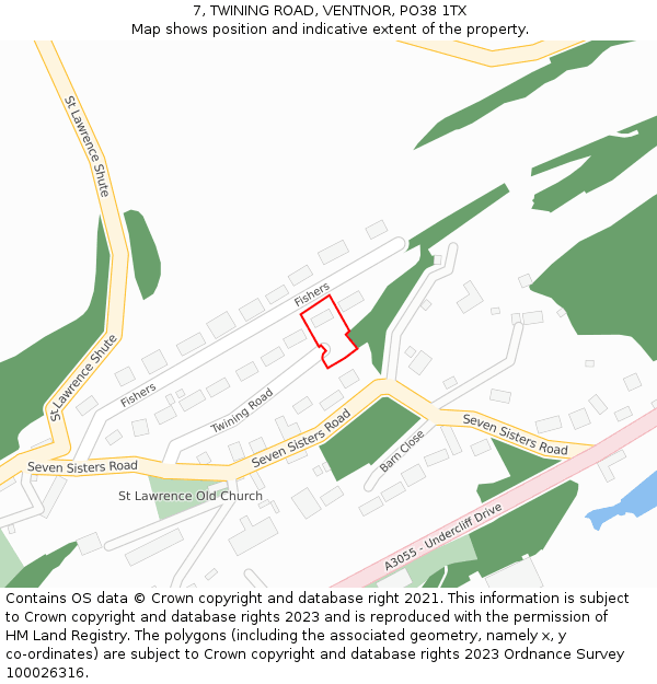 7, TWINING ROAD, VENTNOR, PO38 1TX: Location map and indicative extent of plot