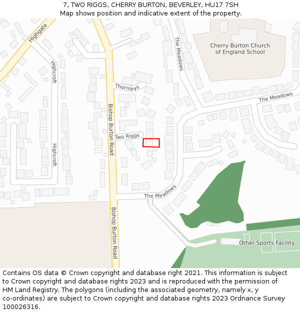 7, TWO RIGGS, CHERRY BURTON, BEVERLEY, HU17 7SH: Location map and indicative extent of plot