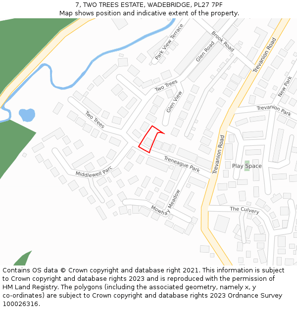 7, TWO TREES ESTATE, WADEBRIDGE, PL27 7PF: Location map and indicative extent of plot